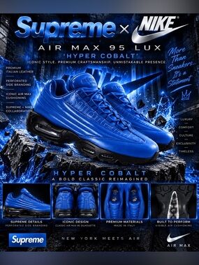 Supreme x Nike Air Max 95 Lux 'Hyper Cobalt' sneakers!🔥New! Size: 11